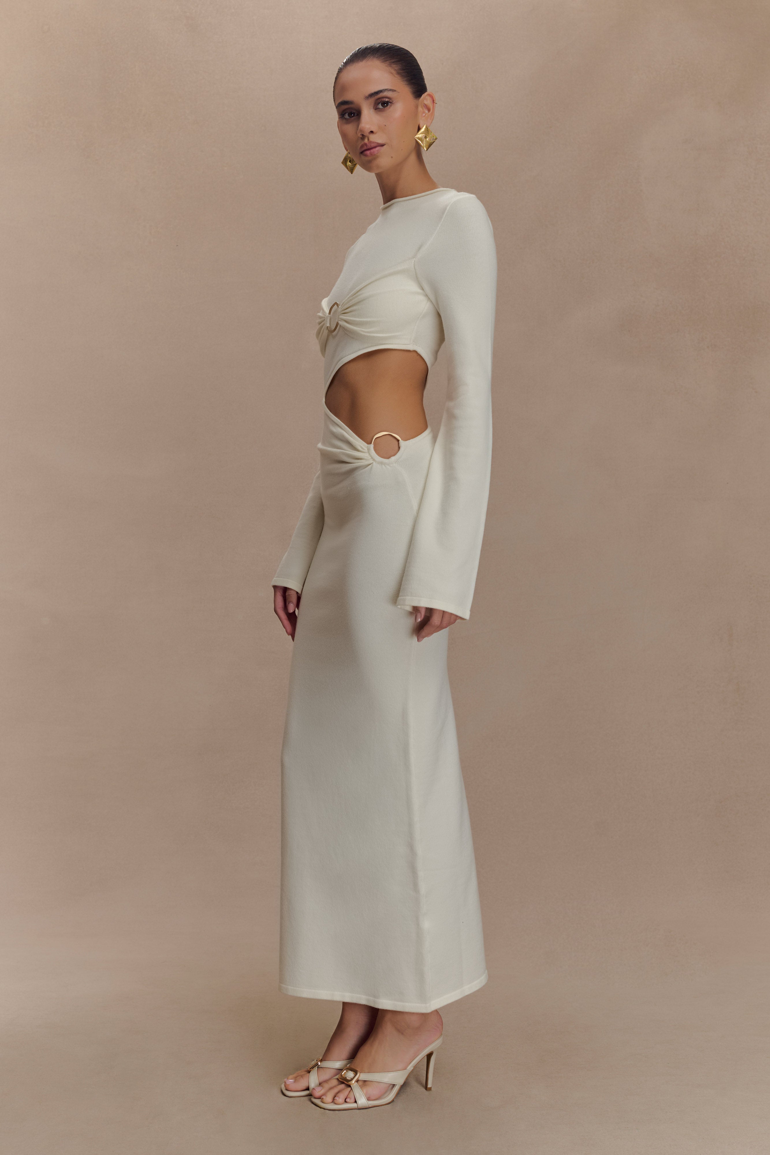 Azariah Long Sleeve Knit Midi Dress - Ivory