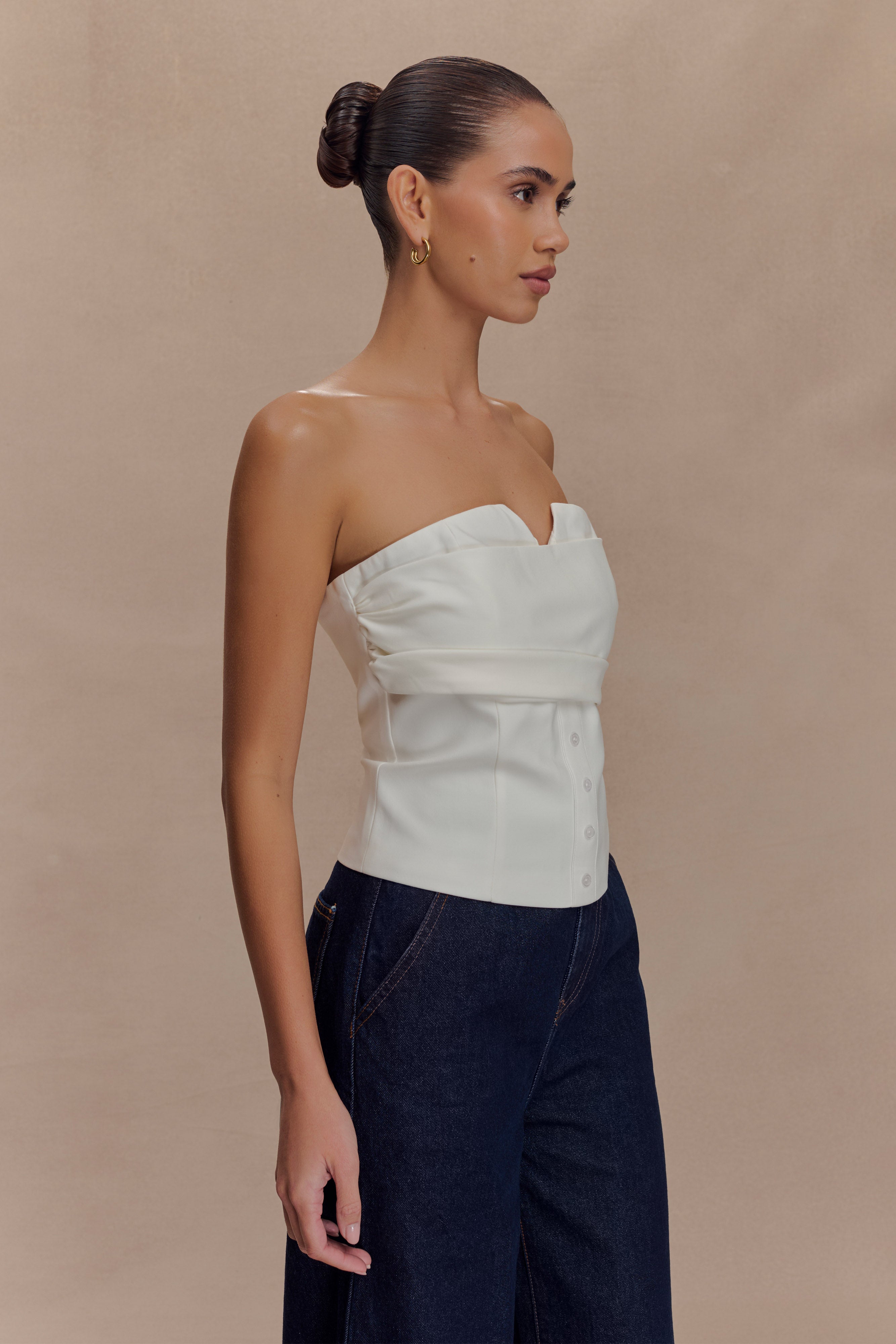 Zillah Strapless Cotton Top - White