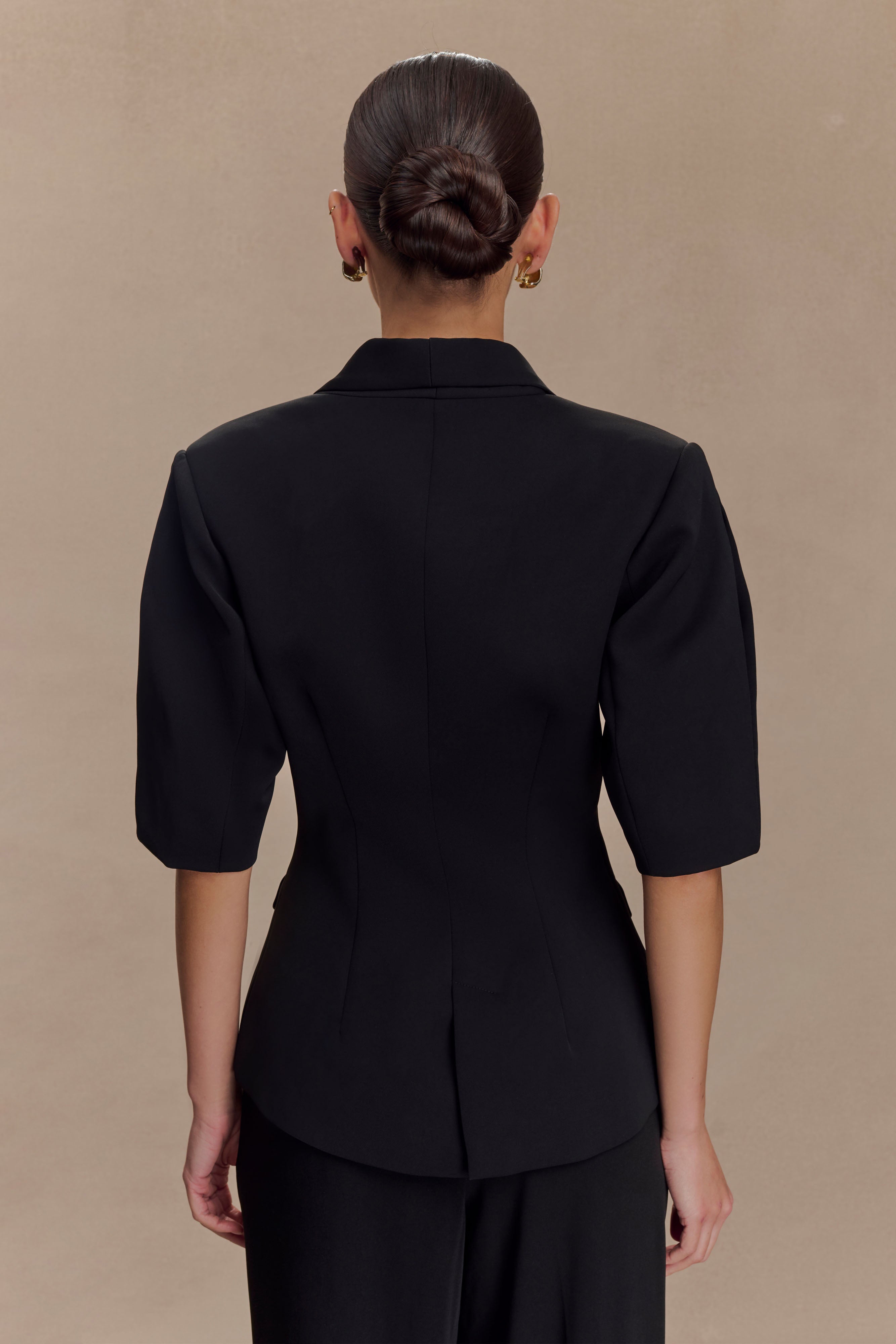 Opal Puff Sleeve Suiting Top - Black